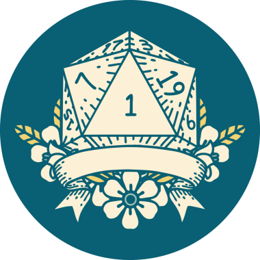 Retro Dövme Biçimi Doğal Bir d20 zar bir insan tarafından çizildi