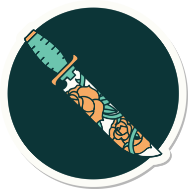 Geleneksel bir hançer stili dövme çıkartması ve bir insan tarafından çizilmiş çiçekler.