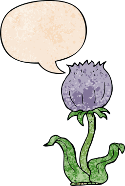 bir insan tarafından çizilmiş, konuşma baloncuklu vahşi bir çiçek.