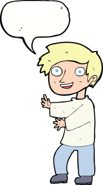 Bir insan tarafından çizilmiş konuşma balonu olan heyecanlı bir çocuk.