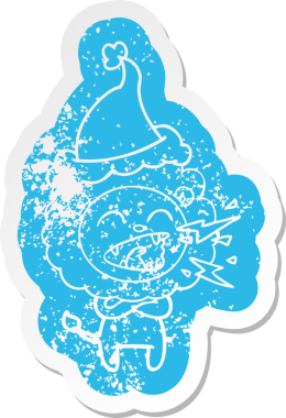 Bir insan tarafından çizilmiş Noel Baba şapkası takan kükreyen bir aslan çıkartması.