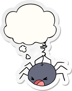 Düşünce baloncuklu çizgi film örümceği insan tarafından çizilmiş bir çıkartma.