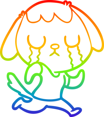 Gökkuşağı gradyan çizimi bir insan tarafından çizilmiş şirin bir çizgi köpeğin ağlaması.