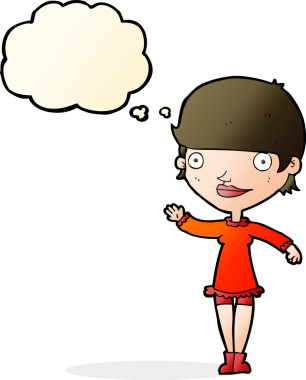 Bir insan tarafından çizilmiş düşünce balonlu bir kadın.