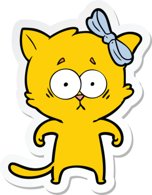 Bir insan tarafından çizilmiş çizgi film kedisinin çıkartması.