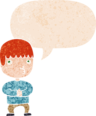 Konuşan karikatürist; grunge içinde konuşma baloncuğu sıkıntılı retro dokuma tarzı bir insan tarafından çizilmiş