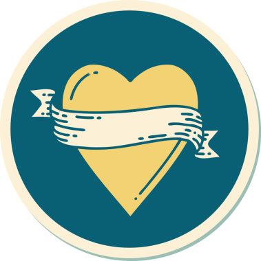 Bir insan tarafından çizilmiş geleneksel bir kalp ve bayrak stili dövme çıkartması.