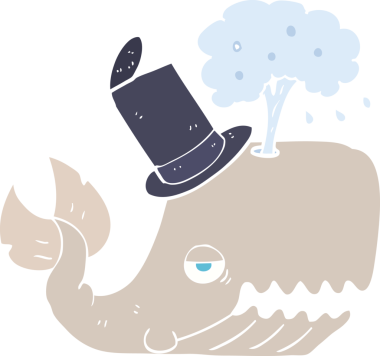 Bir insan tarafından çizilmiş su püskürten balinanın düz renk çizimi