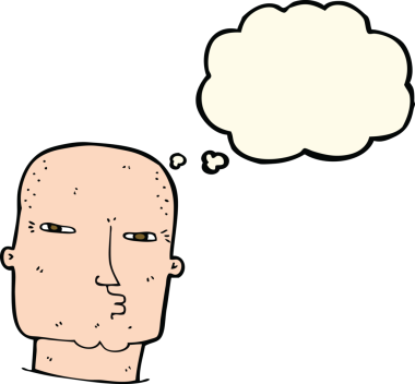 Düşünce baloncuğu bir insan tarafından çizilmiş kel, sert adam.