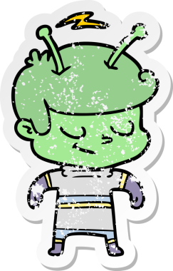 Bir insan tarafından çizilmiş dost canlısı bir uzay adamının sıkıntılı çıkartması.