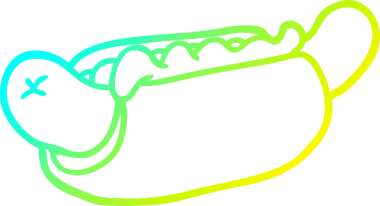 Bir insan tarafından çizilmiş taze lezzetli bir sosislinin soğuk gradyan çizimi