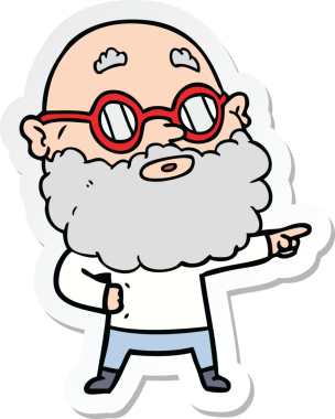 Bir insan tarafından çizilmiş sakallı ve gözlüklü meraklı bir adamın çıkartması.