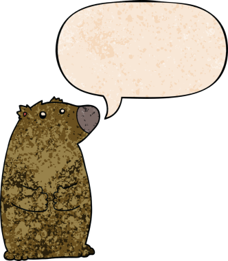 Bir insan tarafından çizilmiş eski moda konuşma baloncuğu olan çizgi film ayısı.