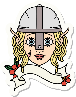 Bir insan tarafından çizilmiş elf dövüşçüsü karakterinin çıkartması.