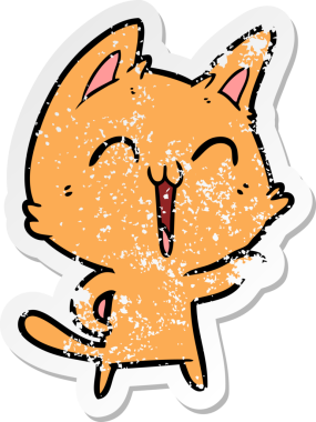 Bir insan tarafından çizilmiş mutlu çizgi film kedisinin sıkıntılı çıkartması.