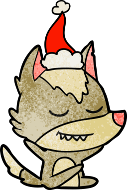 Bir insan tarafından çizilmiş Noel Baba şapkası giymiş bir kurt resmi.