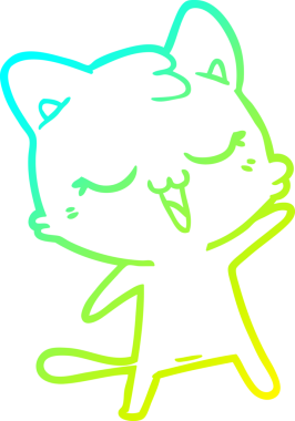 Bir insan tarafından çizilmiş mutlu çizgi film kedisinin soğuk gradyan çizgisi.