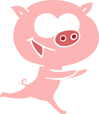 Bir insan tarafından çizilmiş neşeli domuz düz renkli çizgi film.