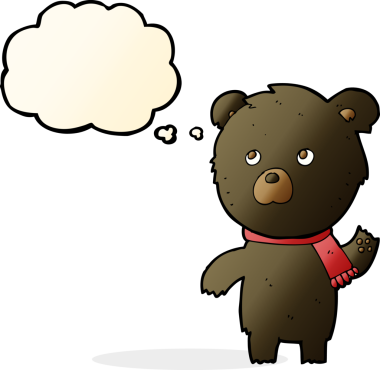 Bir insan tarafından çizilmiş düşünce baloncuğu olan sevimli siyah ayı.