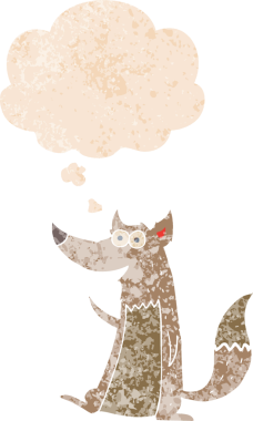 Düşünce baloncuğu ve grunge ile çizgi film kurdu bir insan tarafından çizilmiş tedirgin retro tarzı