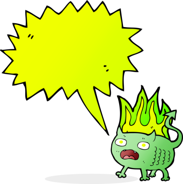 Bir insan tarafından çizilmiş konuşma balonlu küçük şeytan.