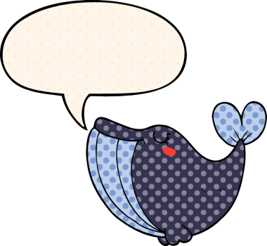 Çizgi roman tarzında konuşan balina bir insan tarafından çizilmiş.