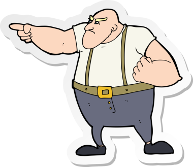 Bir insan tarafından çizilmiş kızgın, sert bir adamın çıkartması.