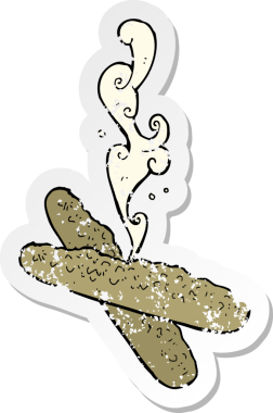 Bir insan tarafından çizilmiş taze pişmiş ekmeğin retro sıkıntılı çıkartması.