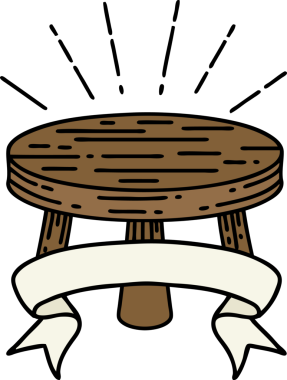 Bir insan tarafından çizilmiş dövmeli tahta tabure.