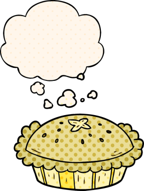 Bir insan tarafından çizilmiş, düşünce baloncuklu çizgi film pastası.