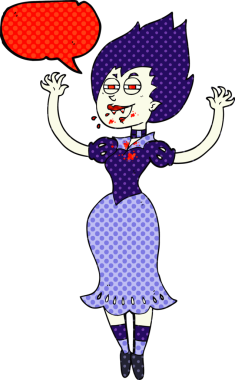 Bir insan tarafından çizilmiş ağzı kanlı vampir kız çizgi film karakteri çizilmiş.