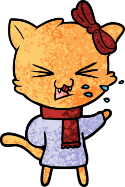 Bir insan tarafından çizilmiş çizgi film kedisi.