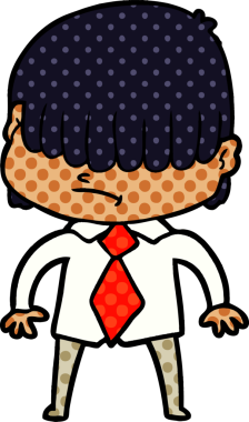 Bir insan tarafından çizilmiş dağınık saçlı çizgi film çocuğu.