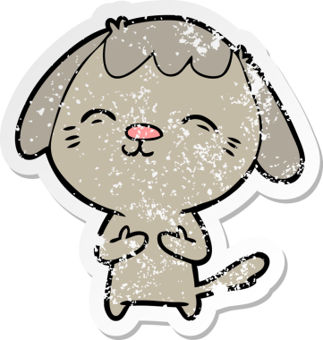 Bir insan tarafından çizilmiş mutlu çizgi film köpeğinin sıkıntılı çıkartması.