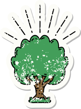 Bir insan tarafından çizilmiş dövme stili bir ağacın eski etiketi.