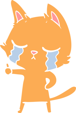 Bir insan tarafından çizilmiş düz renkli çizgi film kedisi.