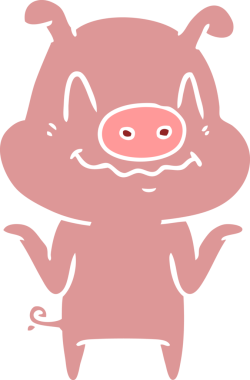 Bir insan tarafından çizilmiş düz renkli çizgi film domuzu.