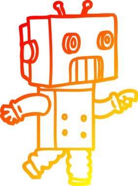 Bir insan tarafından çizilen çizgi film robotunun sıcak çizgi çizimi