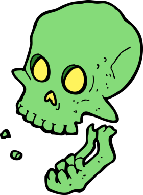 Bir insan tarafından çizilmiş gülen kafatası.