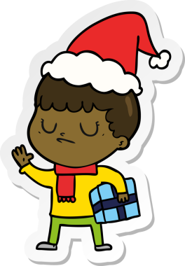 Bir insan tarafından çizilmiş Noel Baba şapkası giyen huysuz bir çocuğun el yazısı.