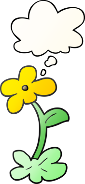 Düşünce baloncuğu olan karikatür çiçeği bir insan tarafından çizilmiş.