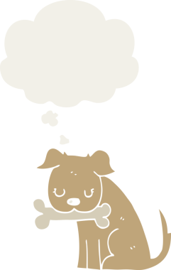 Düşünce baloncuğu olan bir insan tarafından çizilmiş çizgi film köpeği.