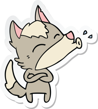 Bir insan tarafından çizilmiş uluyan kurt çizgi filminin çıkartması.