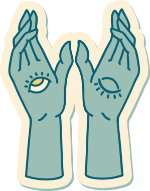 Bir insan tarafından çizilmiş geleneksel mistik eller stili dövme çıkartması.