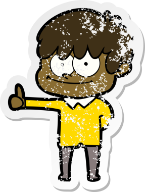 Bir insan tarafından çizilmiş mutlu bir çizgi film karakterinin sıkıntılı çıkartması.