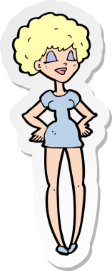 Bir insan tarafından çizilmiş, elleri kalçasında mutlu bir kadının çıkartması.