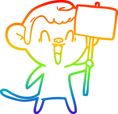 Gökkuşağı gradyan çizgi çizimi bir insan tarafından çizilmiş gülen maymun