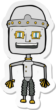 Bir insan tarafından çizilmiş komik çizgi film robotunun çıkartması.