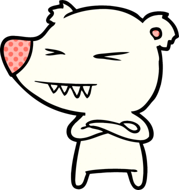 Bir insan tarafından çizilmiş kolları katlanmış kızgın kutup ayısı çizgi filmi.