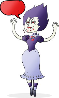 Bir insan tarafından çizilmiş ağzı kanlı vampir kız çizilmiş serbest konuşma balonu.